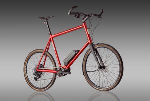 Red electric bike with custom build by Zinn Cycles