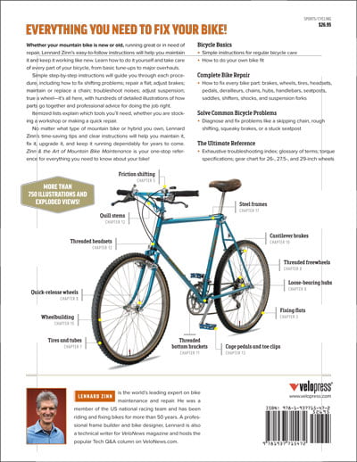 Image of the back of Lennard Zinn’s Zinn & The Art of Mountain Bike Maintenance