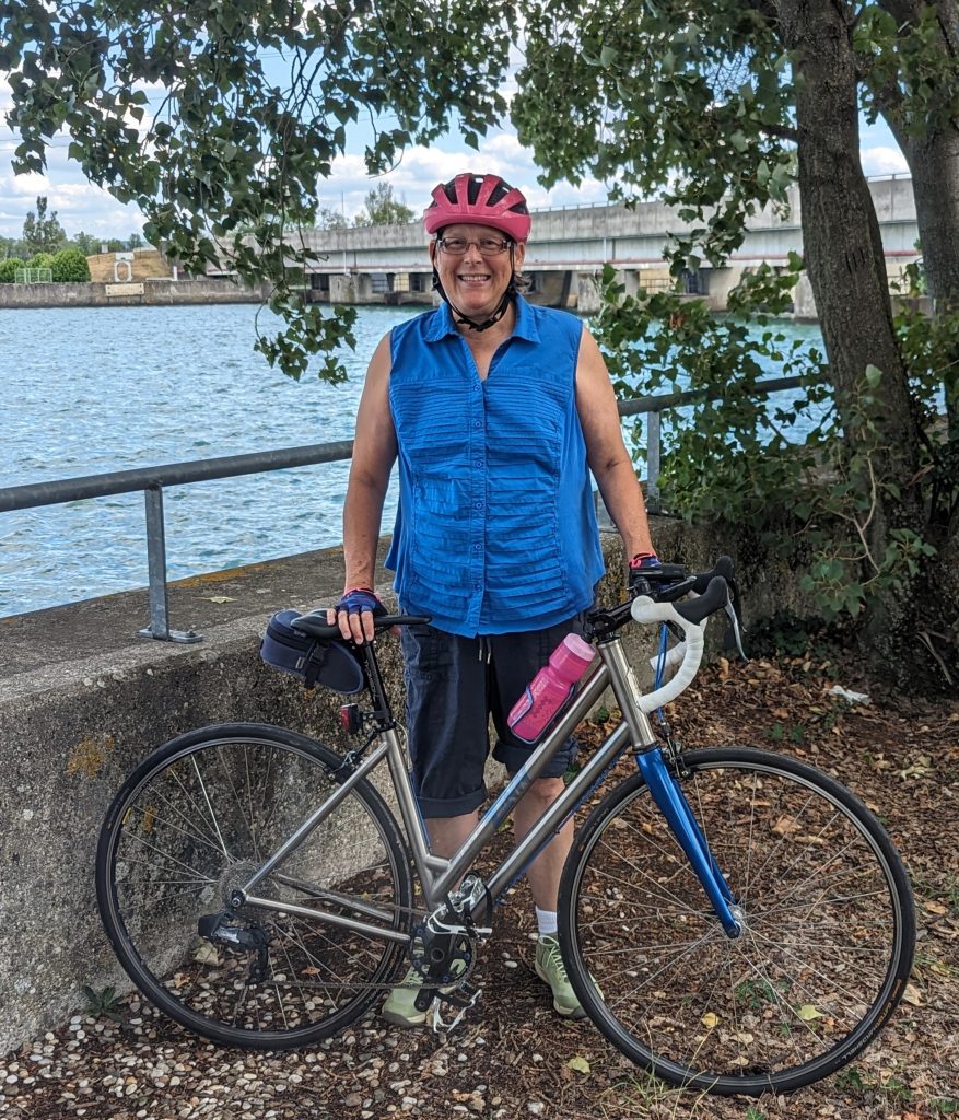 Jan with her Zinn custom titanium step through bike