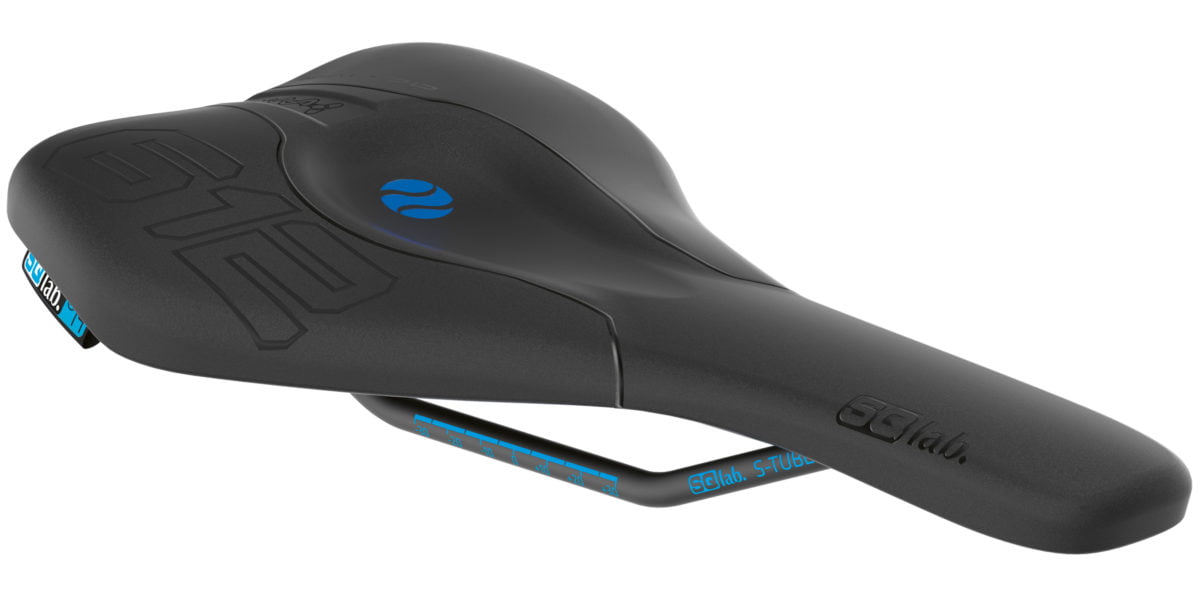 Black and blue bike saddle.